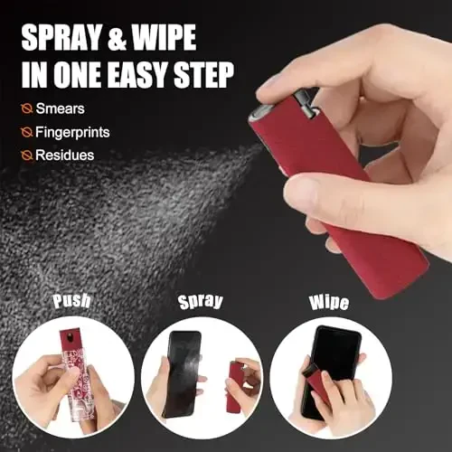 walrfid Car Screen Cleaner Spray and Wipe, Laptop Touchscreen Mist Cleaning Kit for Electronics Computer, iPad, Cellphone, MacBook, TV, Monitor, Tablet, Kindle Display, with Black Graffiti Case - Red - 3