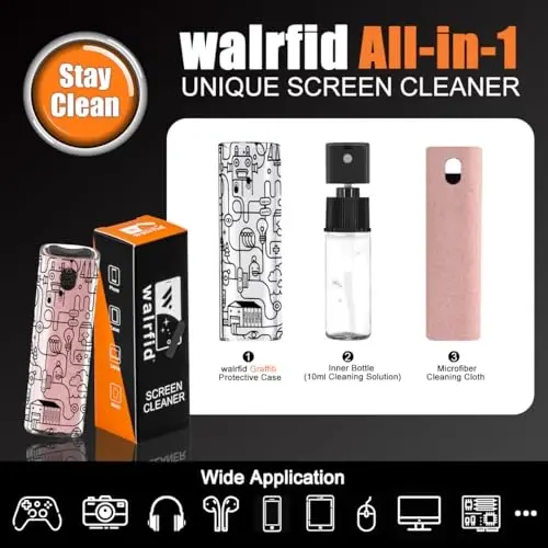 walrfid Graffiti Computer Screen Cleaner, Car Screen Cleaner Spray and Wipe, Electronic Cleaning Spray for Laptop iPad, iPhone, MacBook, TV, Monitor, Tablet Display, with Black Case - Pink - 2