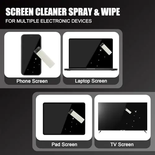walrfid Laptop Screen Cleaner, Car Screen Cleaner Spray and Wipe, Phone Cleaning Kit for Electronic Computer, iPad, iPhone, MacBook, TV, Monitor, Tablet, Car Display, with Black Graffiti Case - Cream - 4