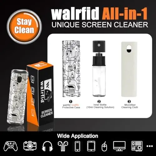 walrfid Laptop Screen Cleaner, Car Screen Cleaner Spray and Wipe, Phone Cleaning Kit for Electronic Computer, iPad, iPhone, MacBook, TV, Monitor, Tablet, Car Display, with Black Graffiti Case - Cream - 2