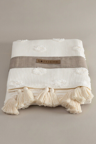 Wanda Cream Double Bed Fringe Throw 220x240 5025 - 6