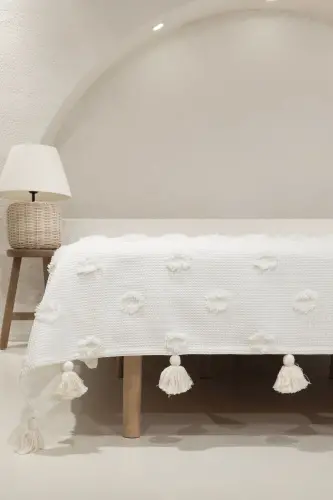 Wanda Cream Double Bed Fringe Throw 220x240 5025 - 6