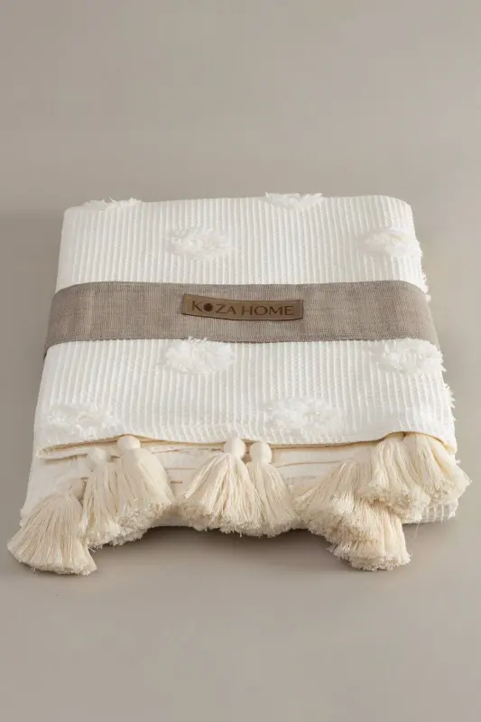 Wanda Cream Double Bed Fringe Throw 220x240 5025 - 9