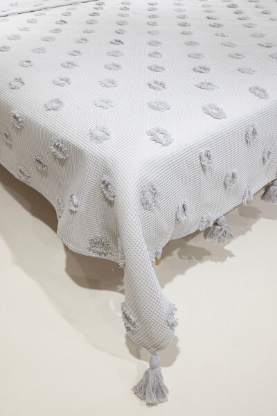 Wanda Gri Çift Kişilik Kenar Püsküllü Pike 220x240 5025-Gri - 11