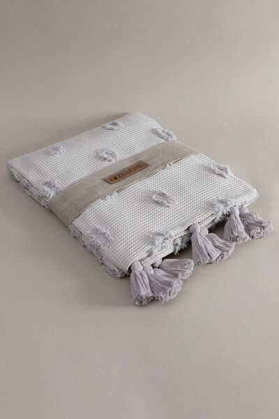 Wanda Gri Çift Kişilik Kenar Püsküllü Pike 220x240 5025-Gri - 15