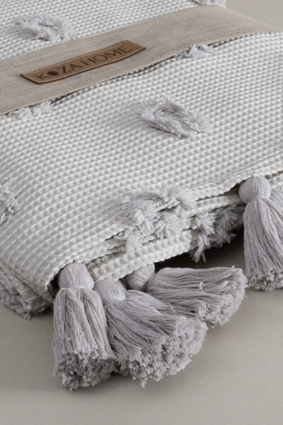 Wanda Gri Çift Kişilik Kenar Püsküllü Pike 220x240 5025-Gri - 16