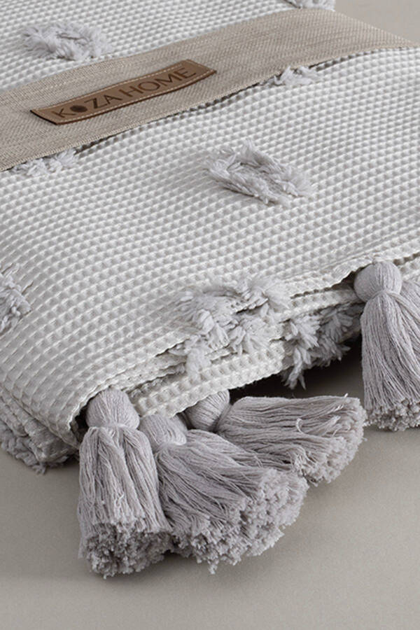 Wanda Gri Çift Kişilik Kenar Püsküllü Pike 220x240 5025-Gri - 16