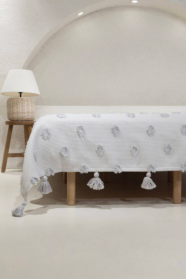 Wanda Gri Çift Kişilik Kenar Püsküllü Pike 220x240 5025-Gri - 1