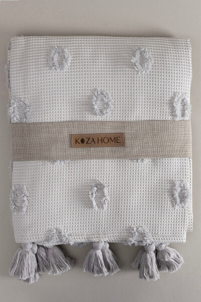 Wanda Gri Çift Kişilik Kenar Püsküllü Pike 220x240 5025-Gri - 3