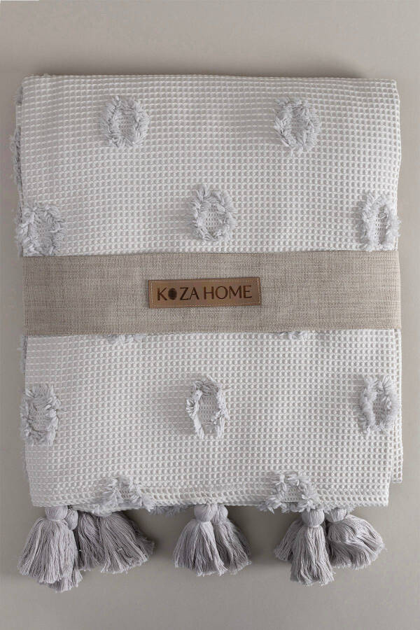 Wanda Gri Çift Kişilik Kenar Püsküllü Pike 220x240 5025-Gri - 3