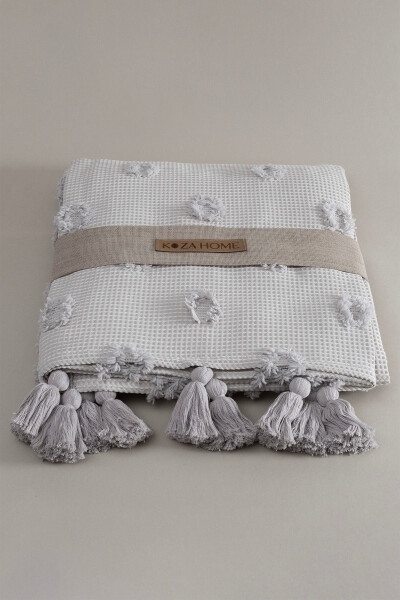 Wanda Gri Çift Kişilik Kenar Püsküllü Pike 220x240 5025-Gri - 6