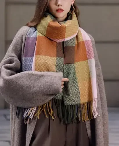 Wander Agio Ayollar Modasi Sharflari Uzun CasModazoneere Ro'mol Qishki Issiq Trikotaj Katta Püsküllü Plaid Sharf - 3