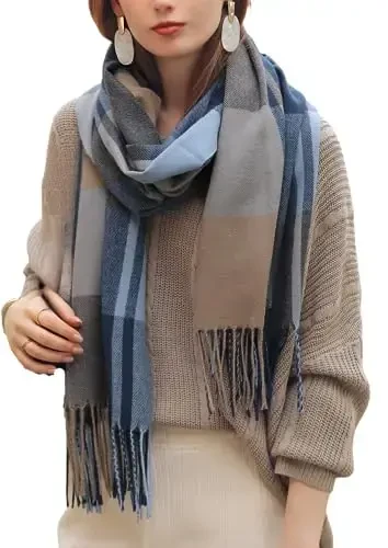 Wander Agio Ayollar Modasi Sharflari Uzun Kaşmirga o'xshash Ro'mol Qishki Issiq Trikotaj Katta Püsküllü Plaid Sharf - 1