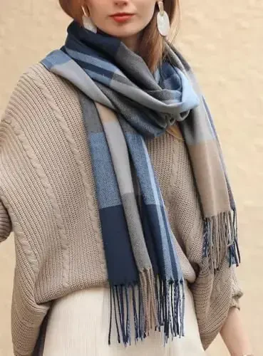 Wander Agio Ayollar Modasi Sharflari Uzun Kaşmirga o'xshash Ro'mol Qishki Issiq Trikotaj Katta Püsküllü Plaid Sharf - 4