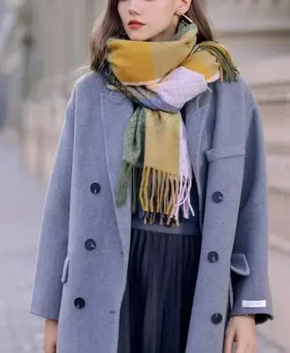 Wander Agio Ayollar Modasi Sharflari Uzun Kasmirga O'xshash Shol Qishki Issiq Trikotaj Katta Püsküllü Plaid Sharf - 3