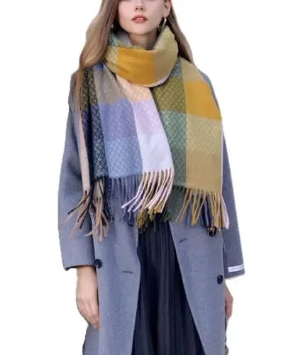 Wander Agio Ayollar Modasi Sharflari Uzun Kasmirga O'xshash Shol Qishki Issiq Trikotaj Katta Püsküllü Plaid Sharf - 1