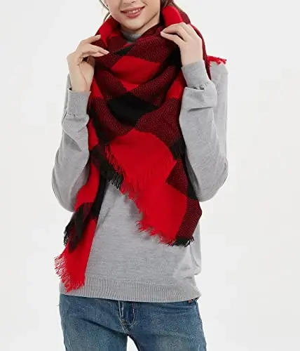 Wander Agio Ayollar uchun issiq adyol Sharf Kvadrat Qishki Ro'mollar Katta Infinity Sharflar Chiziqli Plaid Sharf - 4