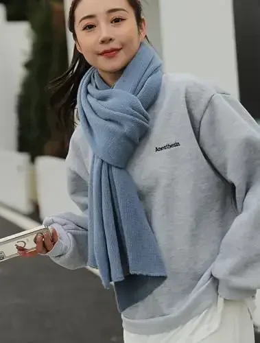 Wander Agio Ayollar uchun issiq sharflar Uzun ro'mol Qishki issiq katta sharf Toza rang - 4