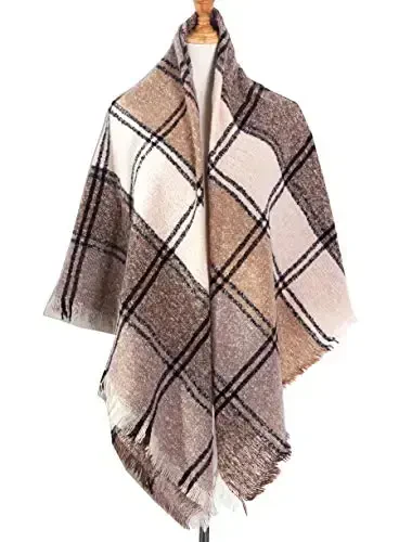 Wander Agio Womens Warm Scarf Half Shawls Triangle Scarves Stripe Plaid Black Brown 22 - 2