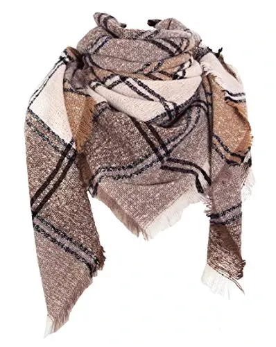Wander Agio Womens Warm Scarf Triangle Shawls Winter Scarves Stripe Plaid Fichu Rough Surface 