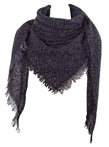 Wander Agio Womens Warm Scarf Half Shawls Triangle Scarves Stripe Pure Black 17 