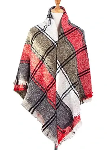 Wander Agio Womens Winter Scarfs Warm Scarf Half Shawls Triangle Scarves Stripe Plaid - WANDER AGIO (1)