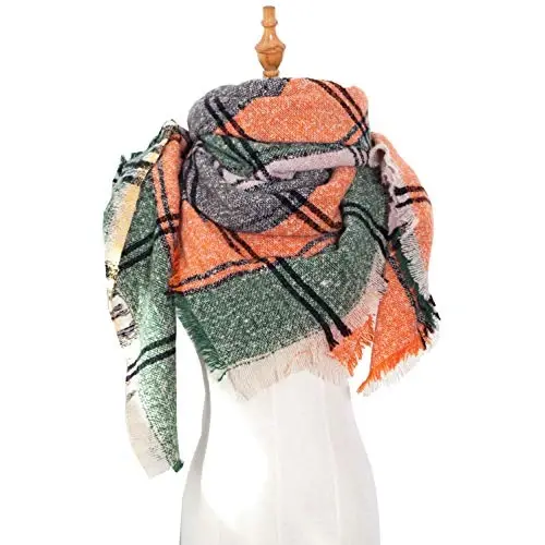 Wander Agio Womens Winter Scarfs Warm Scarf Half Shawls Triangle Scarves Stripe Plaid - 3