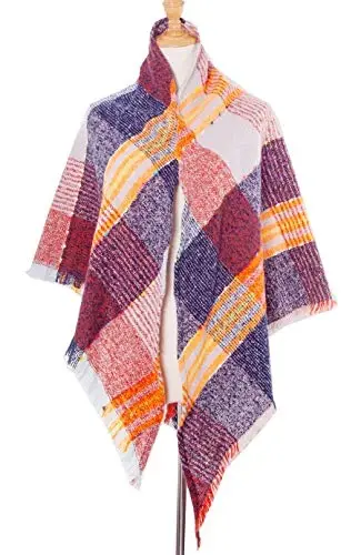 Wander Agio Womens Winter Scarfs Warm Scarf Half Shawls Triangle Scarves Stripe Plaid - 2