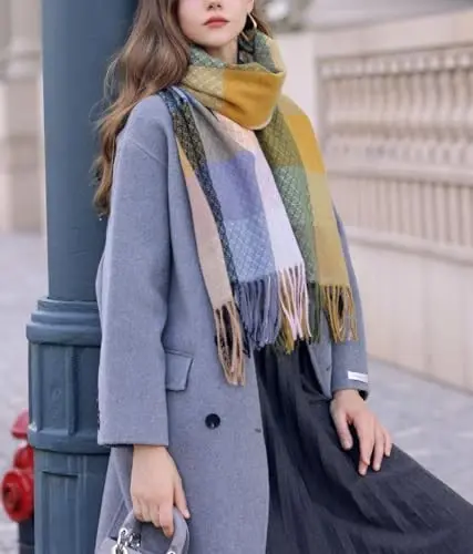 Wander Agio Women's Fashion Scarves Long CasModazoneere Like Shawl Winter Warm Knit Large Tassel Plaid Scarf - 2