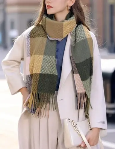 Wander Agio Women's Fashion Scarves Long CasModazoneere Like Shawl Winter Warm Knit Large Tassel Plaid Scarf - 2