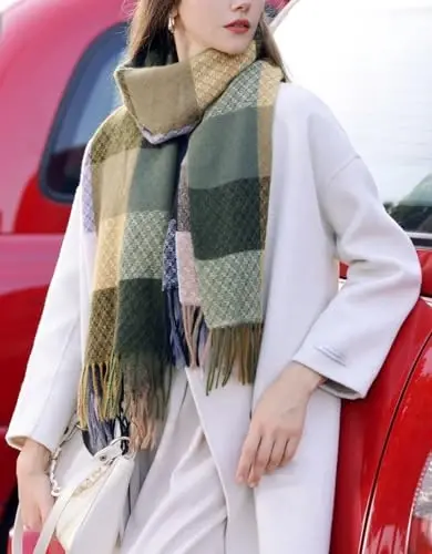 Wander Agio Women's Fashion Scarves Long CasModazoneere Like Shawl Winter Warm Knit Large Tassel Plaid Scarf - 3