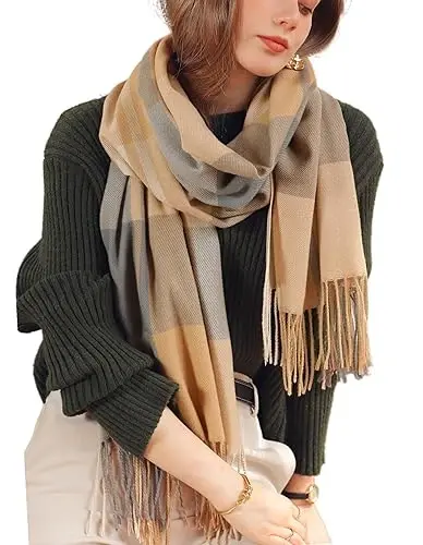 Wander Agio Women's Fashion Scarves Long CasModazoneere Like Shawl Winter Warm Knit Large Tassel Plaid Scarf - 1
