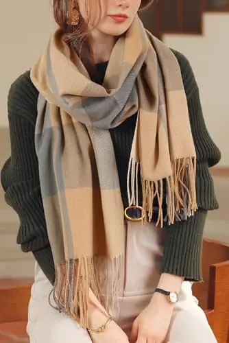 Wander Agio Women's Fashion Scarves Long CasModazoneere Like Shawl Winter Warm Knit Large Tassel Plaid Scarf - 4