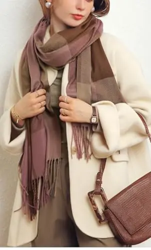 Wander Agio Women's Fashion Scarves Long CasModazoneere Like Shawl Winter Warm Knit Large Tassel Plaid Scarf - 4