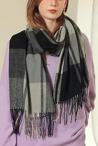 Wander Agio Women's Fashion Scarves Long CasModazoneere Like Shawl Winter Warm Knit Large Tassel Plaid Scarf - 3
