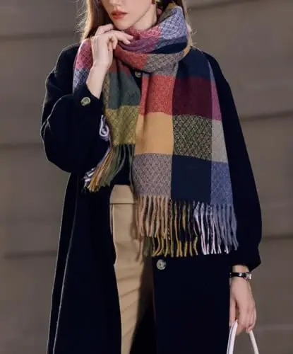 Wander Agio Women's Fashion Scarves Long CasModazoneere Like Shawl Winter Warm Knit Large Tassel Plaid Scarf - WANDER AGIO (1)