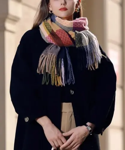 Wander Agio Women's Fashion Scarves Long CasModazoneere Like Shawl Winter Warm Knit Large Tassel Plaid Scarf - 3