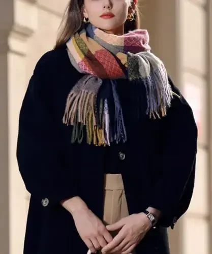 Wander Agio Women's Fashion Scarves Long CasModazoneere Like Shawl Winter Warm Knit Large Tassel Plaid Scarf - 3