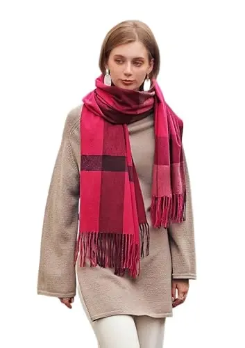 Wander Agio Women's Fashion Scarves Long CasModazoneere Like Shawl Winter Warm Knit Large Tassel Plaid Scarf - 1