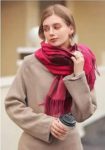 Wander Agio Women's Fashion Scarves Long CasModazoneere Like Shawl Winter Warm Knit Large Tassel Plaid Scarf - 4