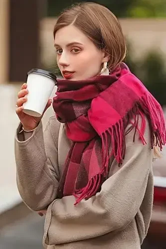 Wander Agio Women's Fashion Scarves Long CasModazoneere Like Shawl Winter Warm Knit Large Tassel Plaid Scarf - 6