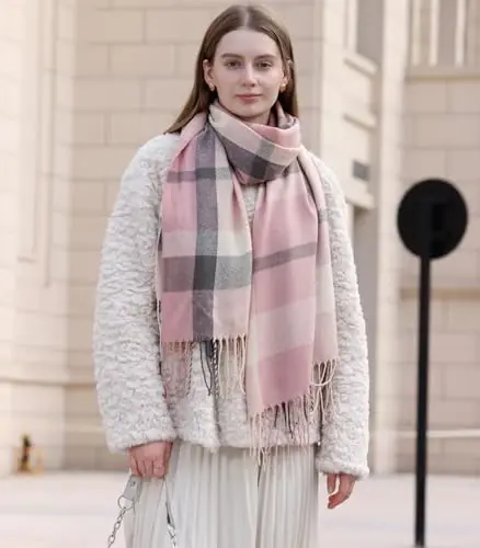 Wander Agio Women's Fashion Scarves Long Shawl Winter Thick Warm Knit Large Plaid Scarf - 3