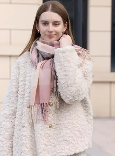 Wander Agio Women's Fashion Scarves Long Shawl Winter Thick Warm Knit Large Plaid Scarf - 4