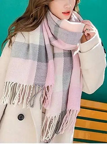 Wander Agio Women's Fashion Scarves Long Shawl Winter Thick Warm Knit Large Plaid Scarf - 5