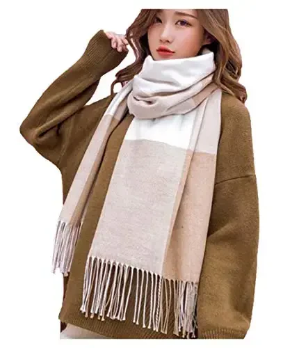 Wander Agio Women's Fashion Scarves Long Shawl Winter Thick Warm Knit Large Plaid Scarf - 1