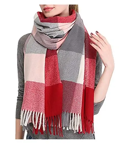 Wander Agio Women's Fashion Scarves Long Shawl Winter Thick Warm Knit Large Plaid Scarf - 1