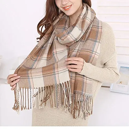 Wander Agio Women's Fashion Long Shawl Big Grid Winter Warm Lattice Large Scarf - 4