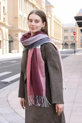 Wander Agio Women's Fashion Long Shawl Big Grid Winter Warm Lattice Large Scarf - 3