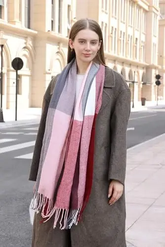 Wander Agio Women's Fashion Long Shawl Big Grid Winter Warm Lattice Large Scarf - 5