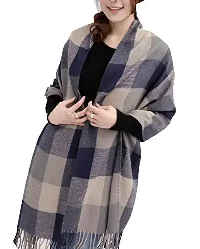 Wander Agio Women's Fashion Long Shawl Big Grid Winter Warm Lattice Large Scarf - WANDER